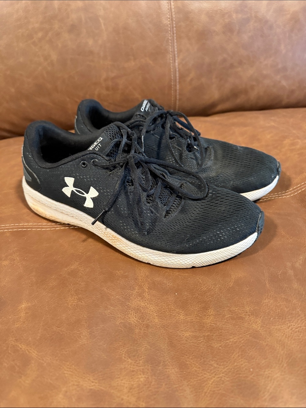 Under Armour Black and White Mesh Lace-Up Running Sneakers